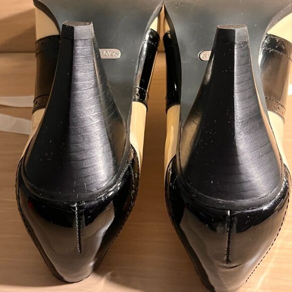 G.H Bass X Rachel Antonhoff Cream & Black Patent Leather Heeled Oxford Shoes - Picture 10 of 13